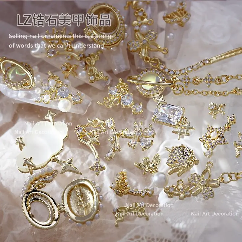 10 teile/los Rose Einhorn Wolke Engel Quaste Kette Zirkon Kristalle Nail Art Schmuck Dekorationen Nägel Zubehör Charms Lieferungen – Detail 2