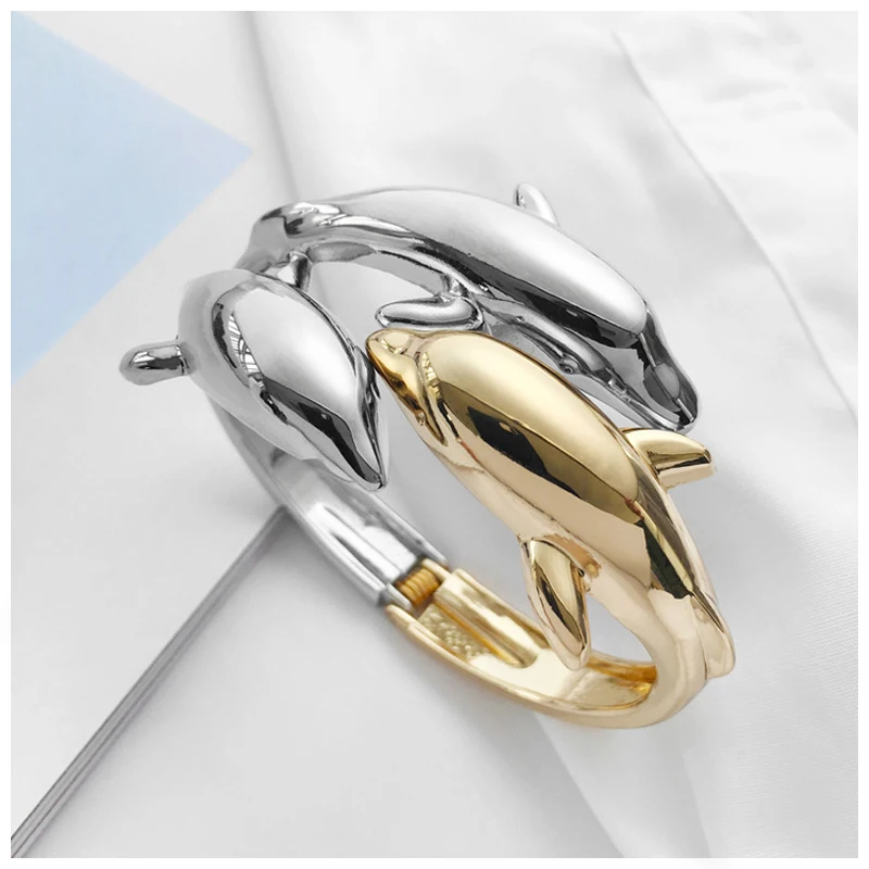 KAYMEN Luxury Dolphins Cuff Bracelet Animal Bangle for Women Fashion Statement Alloy Bangle Jewelry Accessory 6