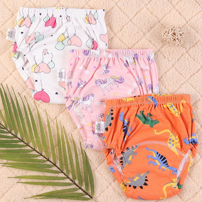 Baby Training Pants Gauze Diaper Short Cartoon Cotton Ocean Shark Dinosaur Vegetables Waterproof Gift