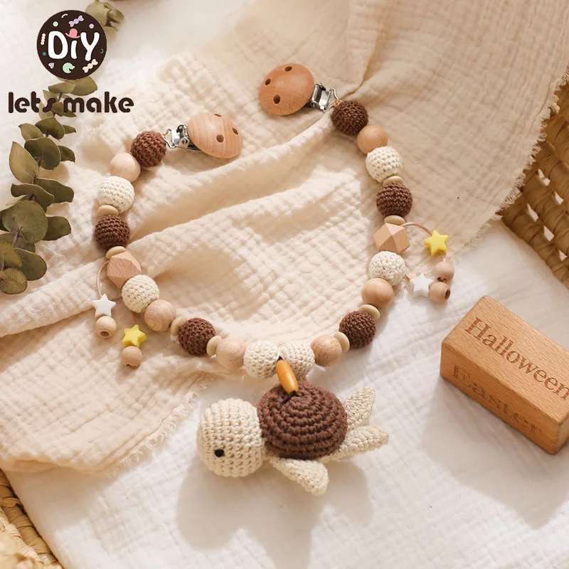 Baby Wooden Gym Stroller Toys Cute Turtle Hanging Pendant Toy Crochet Animal Pendant Bead Bracelet Infant Crib Mobile Rattle Toy