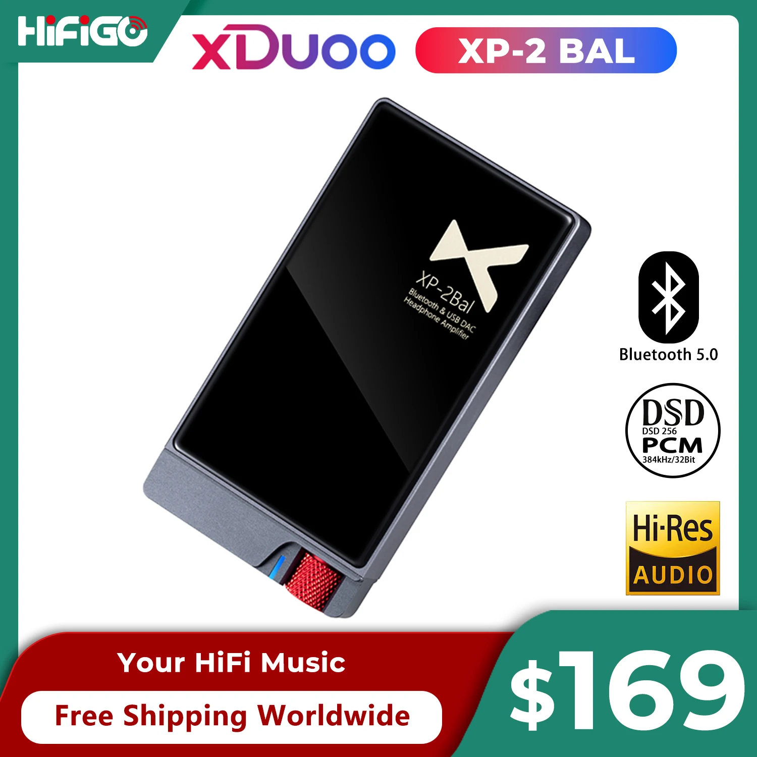 

XDuoo XP-2 BAL HD Bluetooth USB DAC/AMP сбалансированный усилитель для наушников с микрофоном DSD256 32-бит/384 кГц PCM LDAC выход 4,4 мм