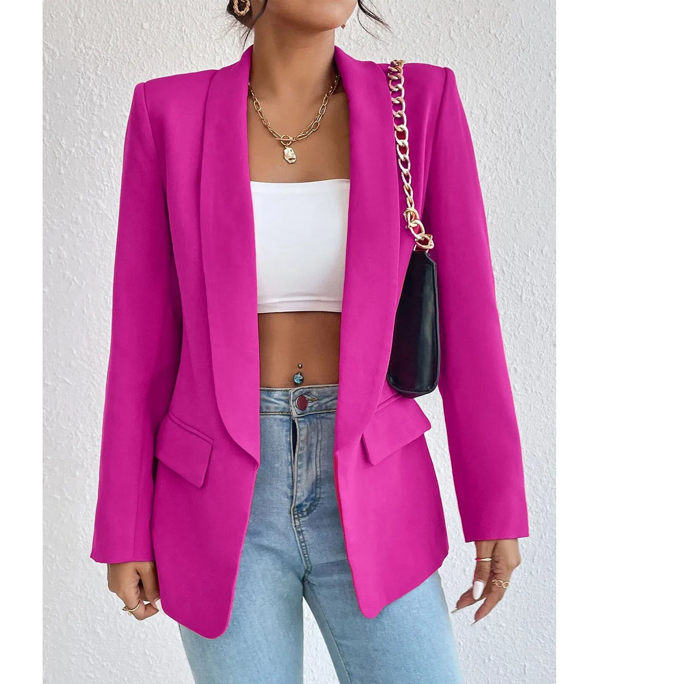 Women's Suits Fashion Coat Casual Solid Color Coat Polo Neck Long Sleeve Pocket Commuter