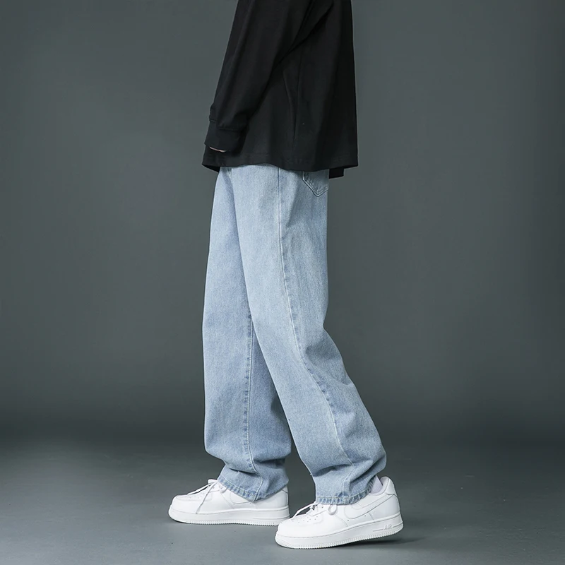 2023 New Brand Spring Men Korean Fashion Blue Pink White Jeans Streetwear Hip Hop Baggy Denim Trousers Straight Wide Leg Pants