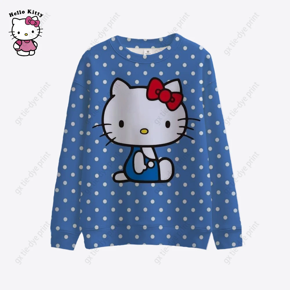 

Женская Повседневная Толстовка с принтом Hello Kitty, сезон осень-зима 2023, пуловер с длинным рукавом и круглым вырезом, толстовка, женские топы свободного кроя