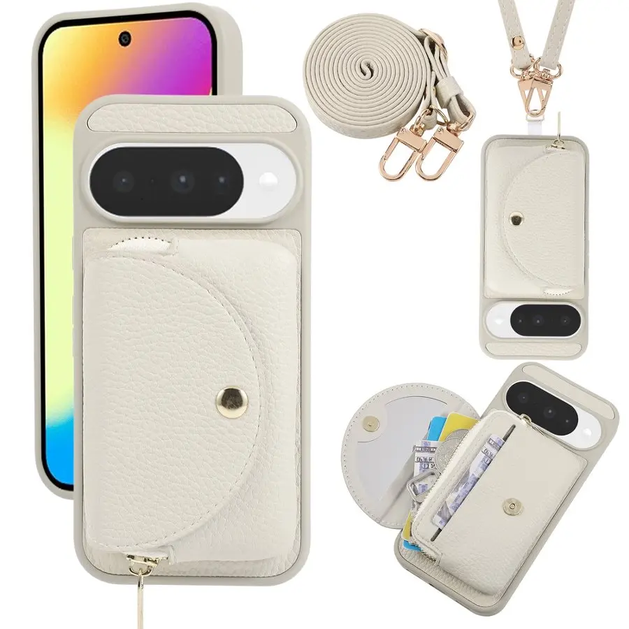 Lychee Grain Leather Round Flip Wallet Phone Case with Magnetic Buckle Cover
