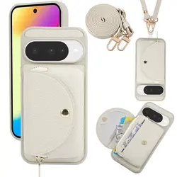Lychee Grain Leather Round Flip Wallet Phone Case with Magnetic Buckle Cover - Google Pixel 8 Pro (White)