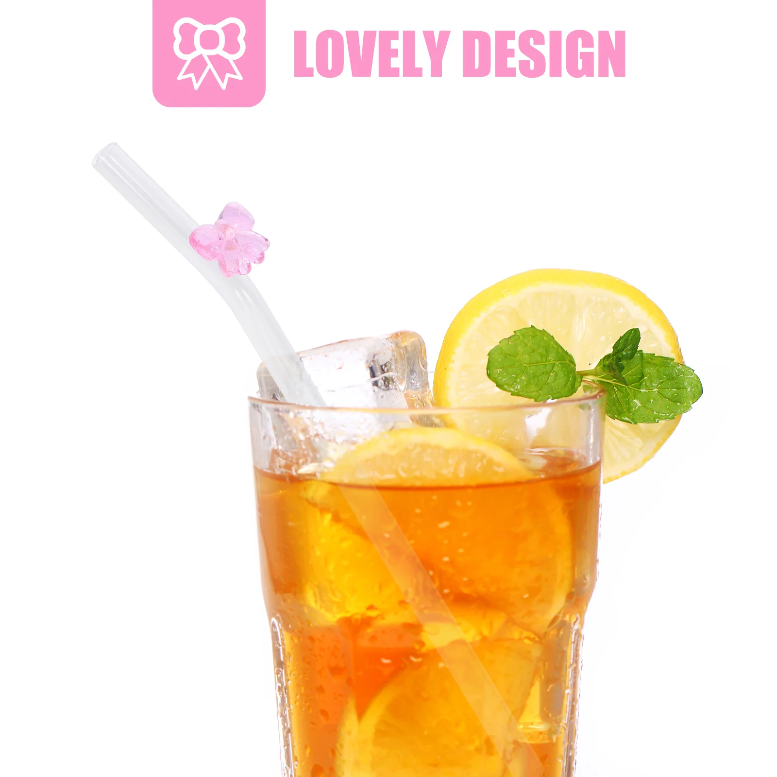 Reusable Glass Straw Bow Glass Straw Transparent Bow Straw Eco-friendly Drinking Cute Smoothie MilkTea Juice Beverage home reusable glass straw