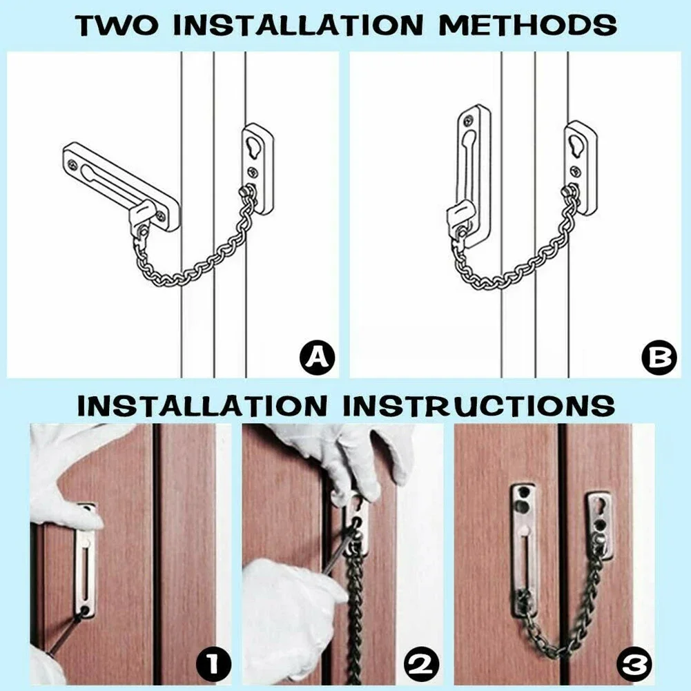 Door chain lock Door Chain Lock Stainless Steel Security Chain Guard Spring Anti-Theft Press Heavy Duty Slide Catch Latch Screw Guard Accessory