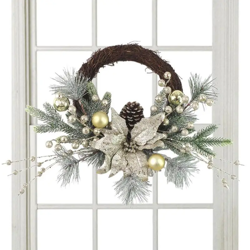 

Winter Christmas Wreath Gold Ball Ornaments Seasonal Holiday Wreath Farmhouse Rustic Hanger Decor Home Decoration Supplies