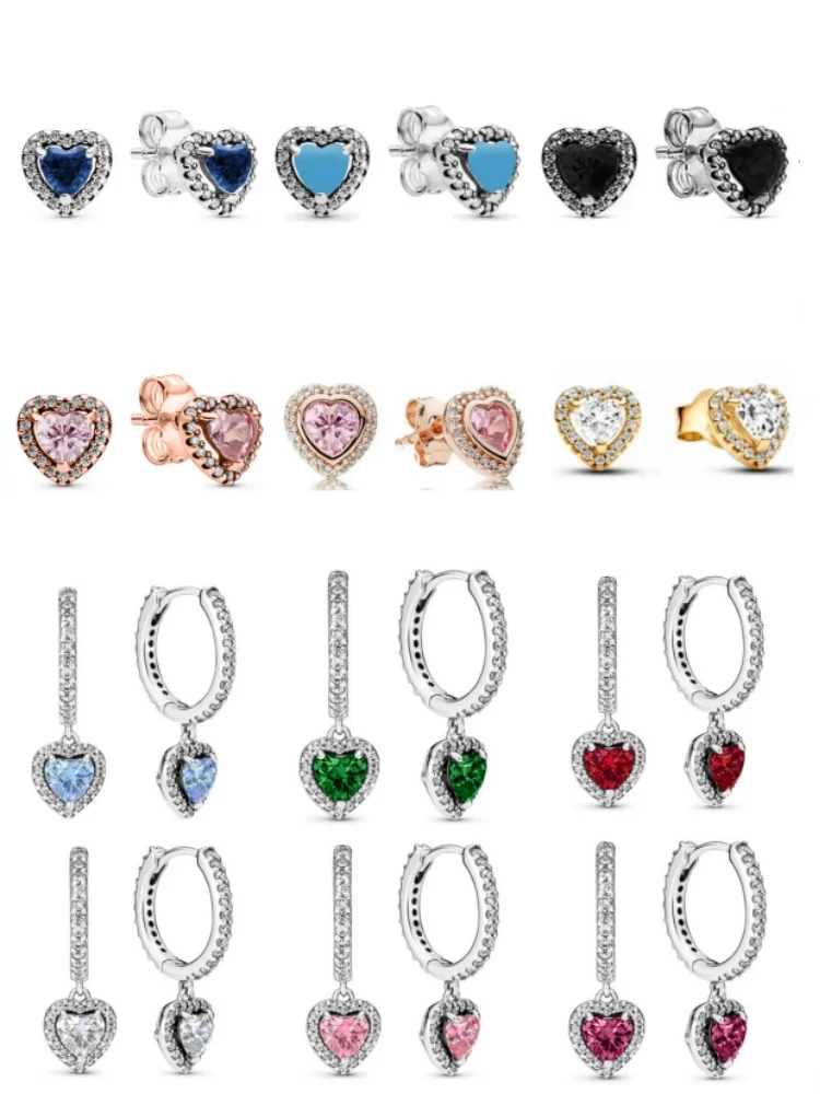 Silver Earrings 925 Sterling Heart-Shaped Colored Zircon Suitable For Girls Charming Jewelry Gifts