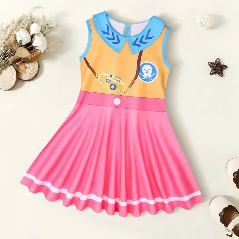 Neonate The Octonauts Kids Dress Manica Corta Octopus Cartoon Toddler Ice Silk Princess Dress Bambini Vestido Dress