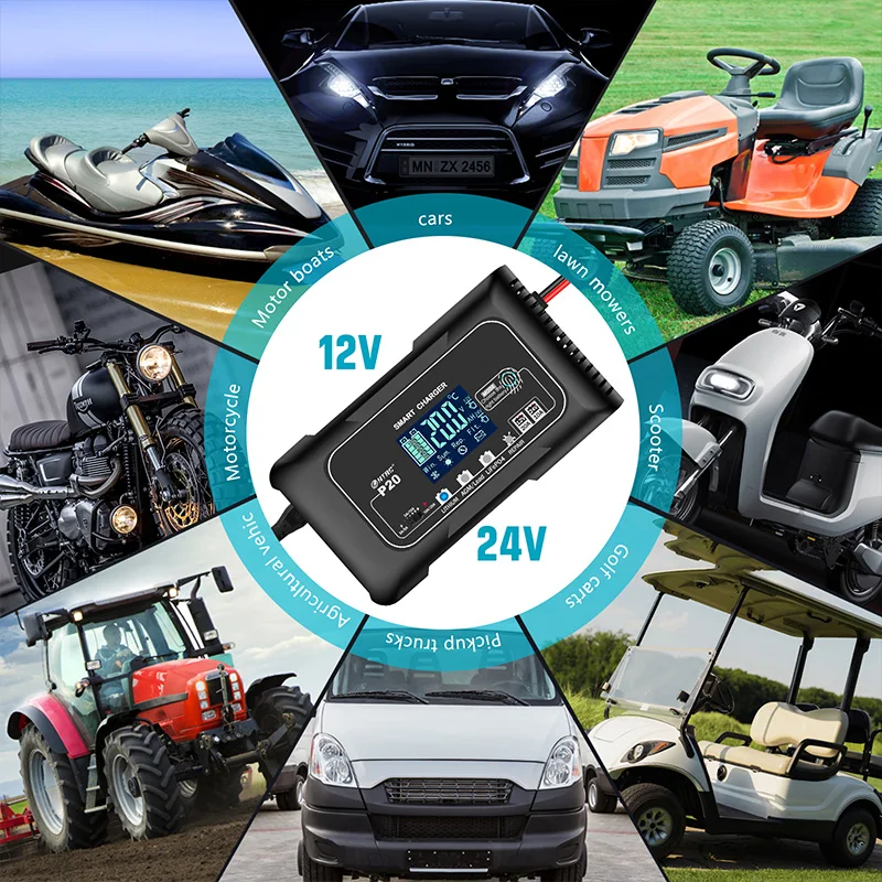 HTRC P20 20A 12v-24v Car Smart Battery Charger For Motorcycle Battery Repair Auto Moto Lead Acid Agm Lithium Lifepo4 Batteries