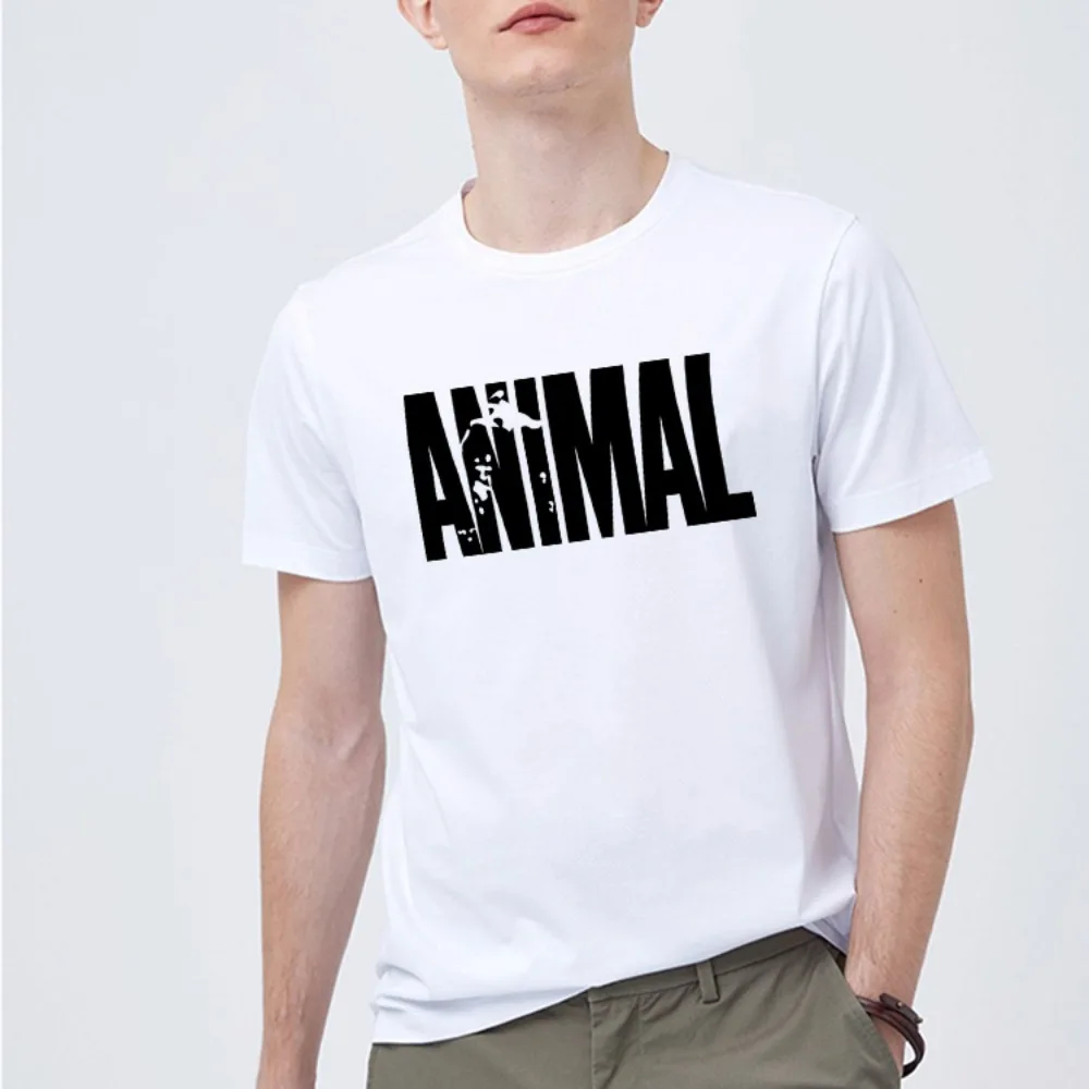 

Fashion ANIMAL Letter Printed Men's T-shirt Street Funny Short Sleeve Popular Casual O Collar Breathable Cotton Padded T Shirt