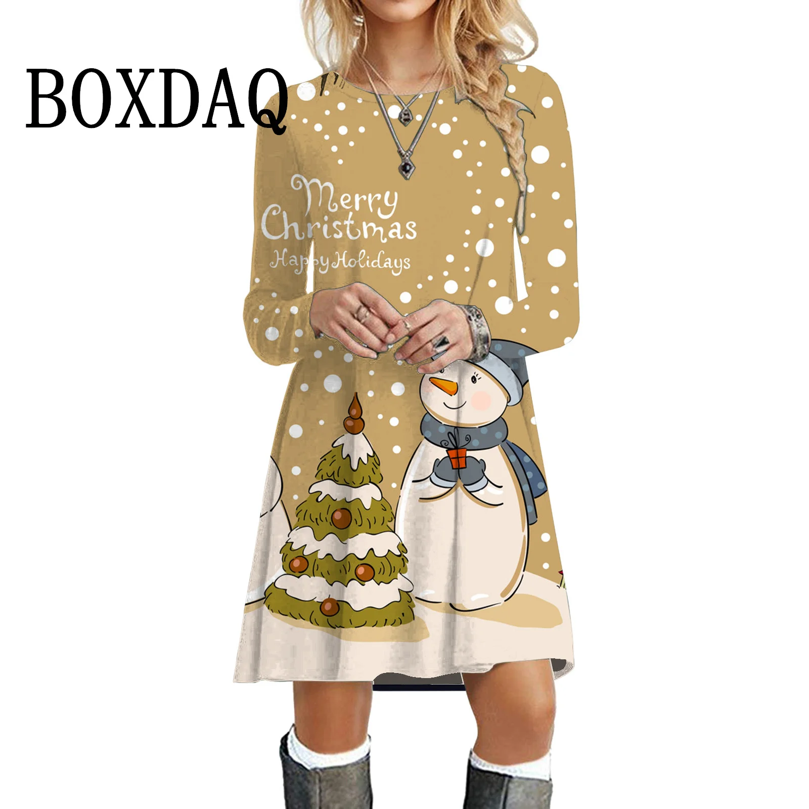 Christmas Tree Dress Sweet Women Cute Print Dress Autumn