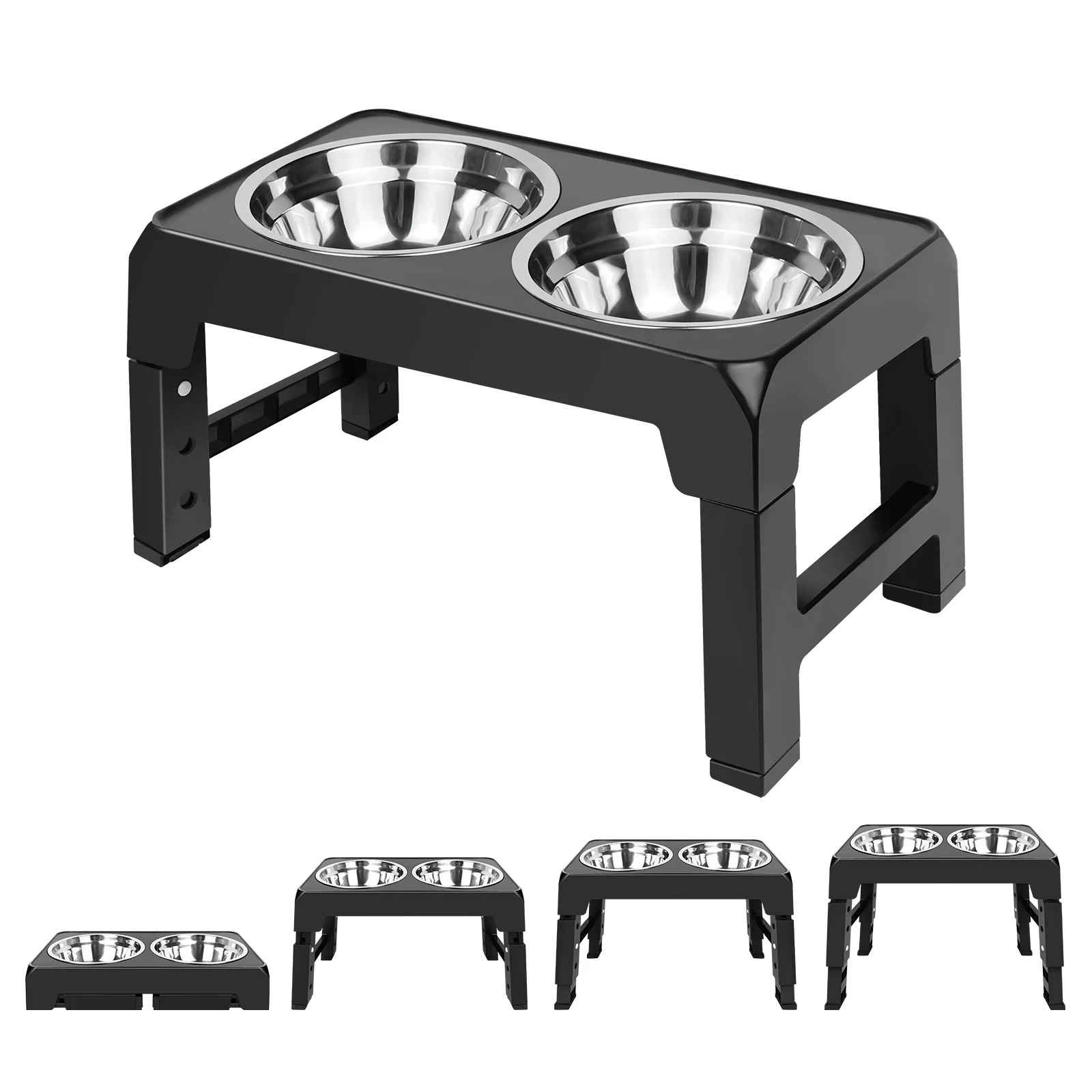 EFAN Raised Dog Bowl 4 Height-Adjustable, Elevated Dog bowls with 2x 1200ml Stainless Steel Bowls, for Small Medium & Large Dogs