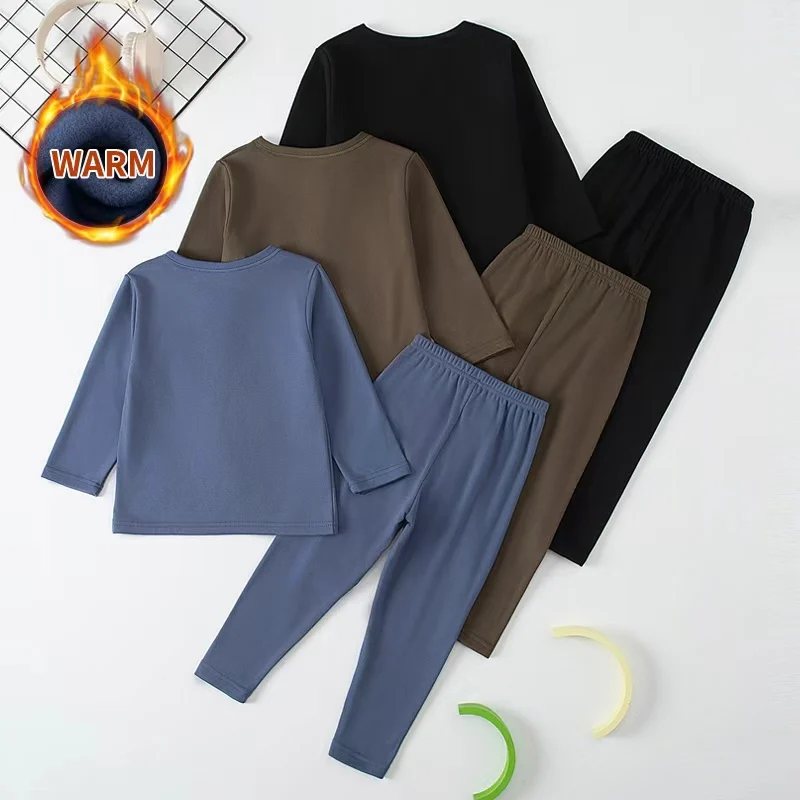 Children's Autumn And Winter Round Neck Warm Casual Suit 2piece Set For Boys And Girls Comfortable Sports Home Base Shirt Set
