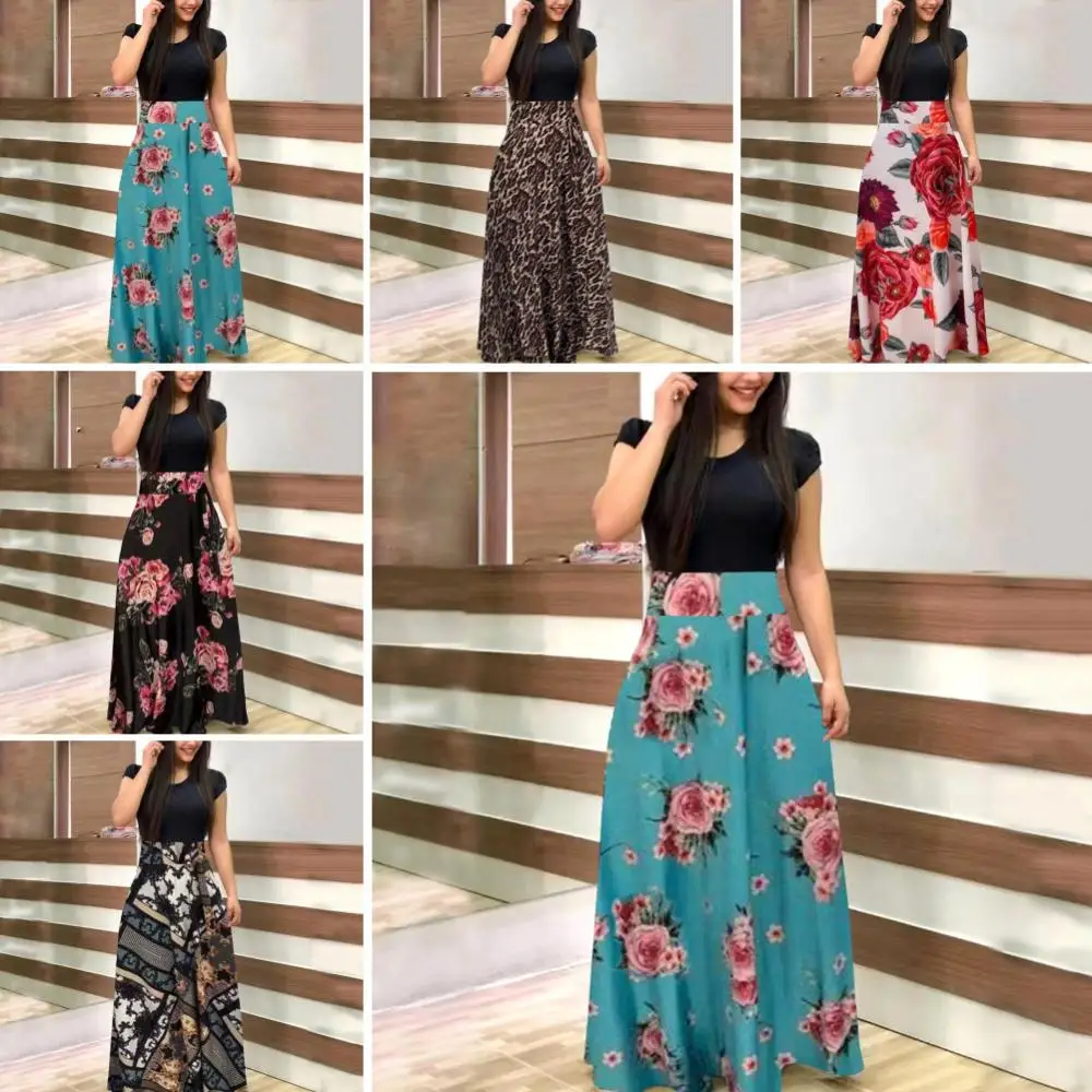 

Женское Коктейльное Платье макси с коротким рукавом и цветочным принтом