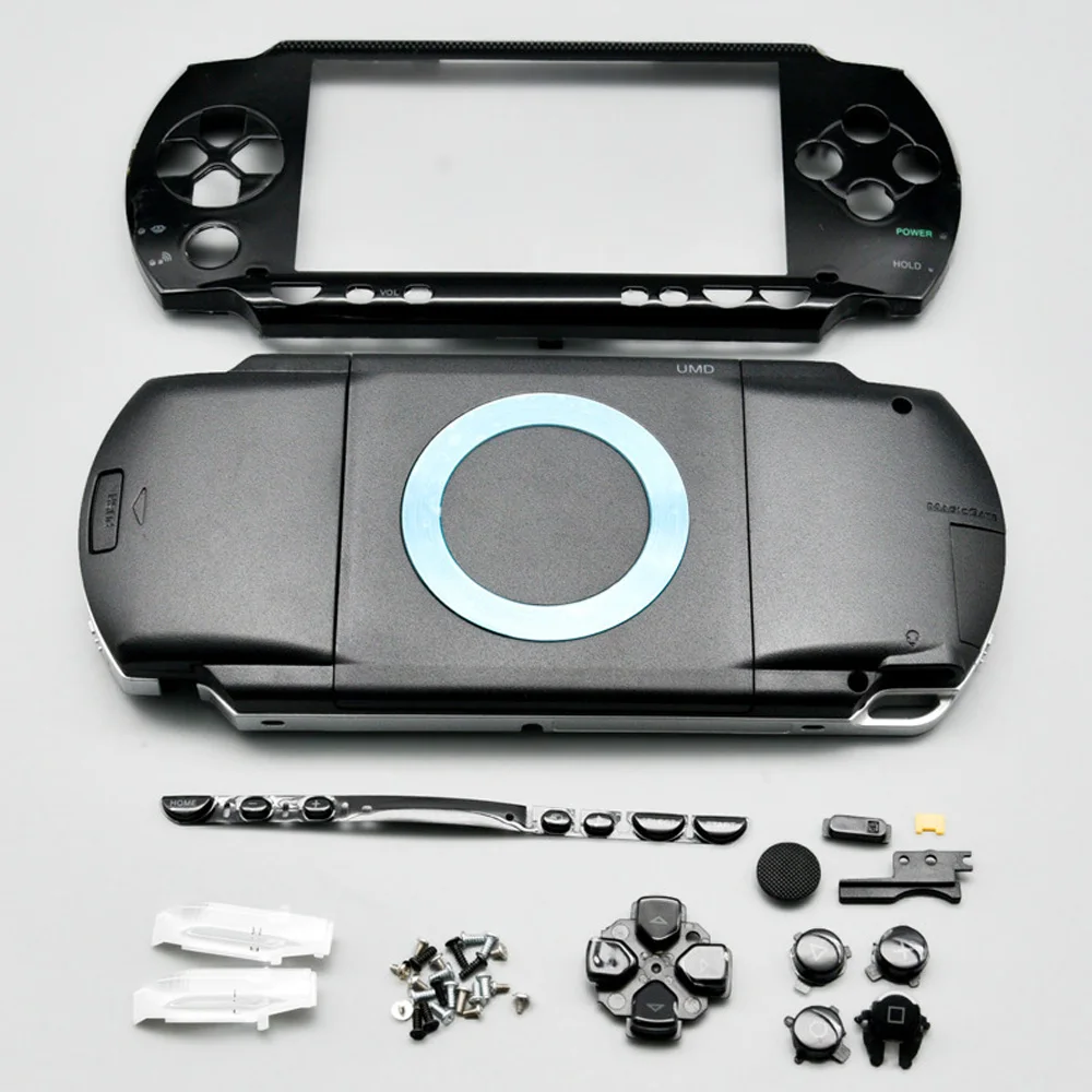 Diyeeni Full Housing Shell Case Repair Replacement Housing Set with Buttons Kit Compatible for Sony PSP 1000 Playstation Portable 1000 Core Game Console Black 