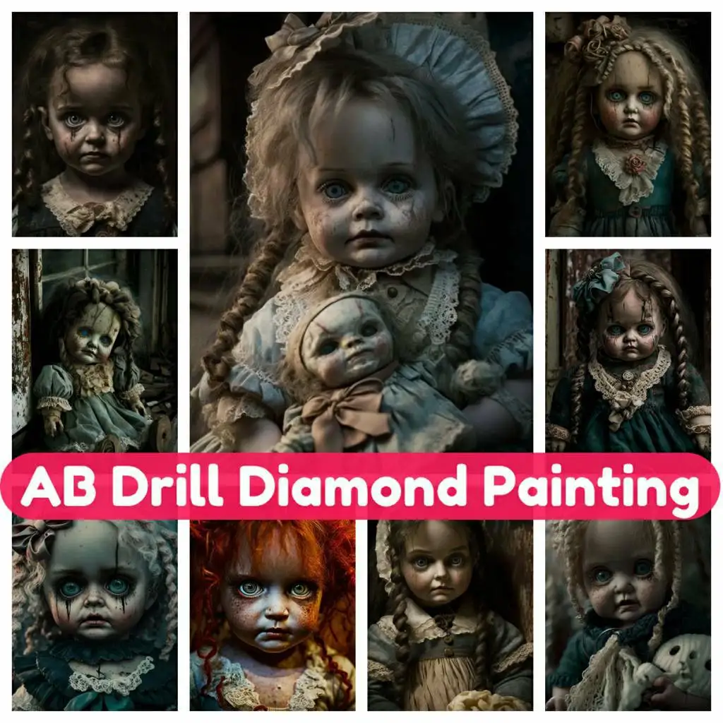 

Gothic Scary Doll AB Diamond Painting Kit 5D Art Mosaic DIY Cross Stitch Rhinestones Embroidery Full Drill New Collection 2024