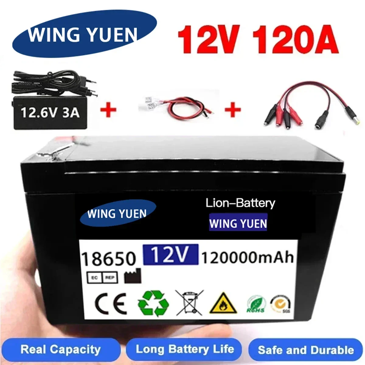 

12V 120Ah 120000mAh 18650 lithium battery 30A sprayer built-in high current BMS electric vehicle battery +12.6V charger