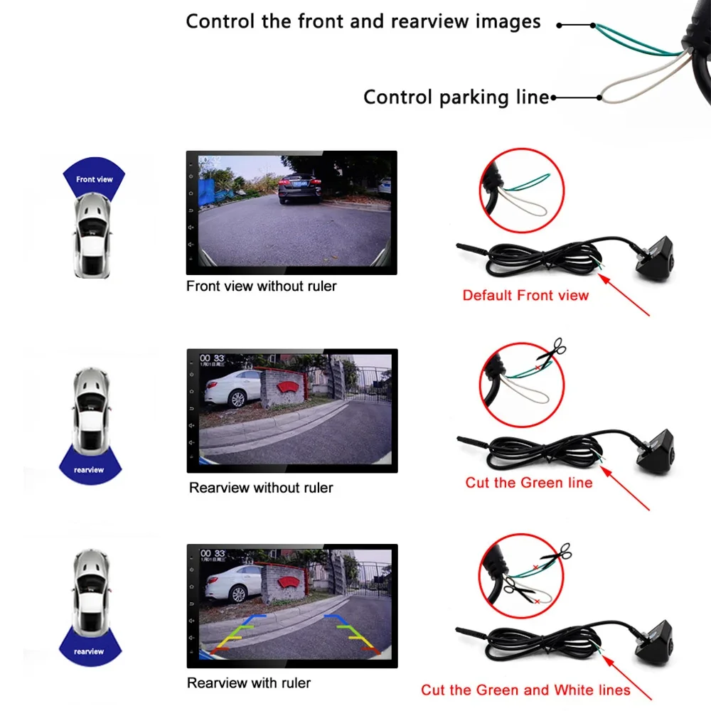 Car Front and Rear Cameras Smartour car reversing camera 170 degree HD night vision auto rear view Fishey Front view camera for Universal
