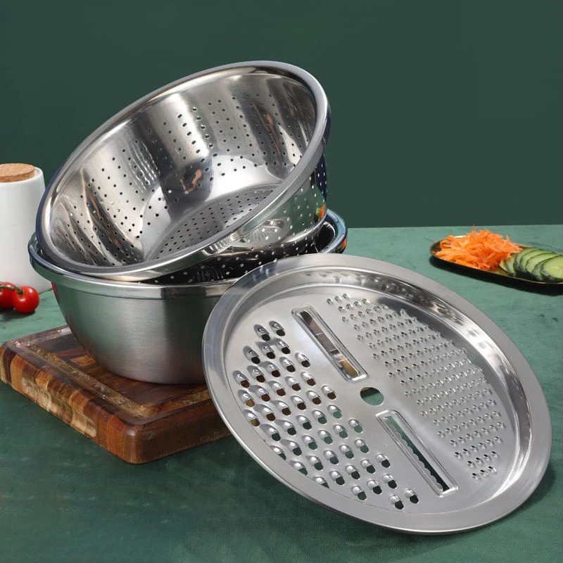 3PCS Multifunctional Stainless Steel Kitchen Graters Vegetable Slicer Vegetable Cutter Drain Basket Set Fruit Drain Basin