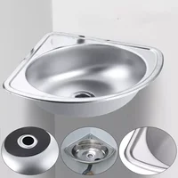 RV Kitchen Bathroom Sink Wall Mount Single Bowl Strainer+Down Pipe Stainless Steel Triangle Corner Sink Basin 1