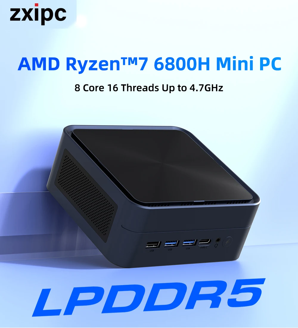 ZXIPC ZHR 6600U Mini PC AMD Ryzen 7 6600U 6600H 6800H 16GB DDR5 1TB M.2 SSD Desktop Computers Support 4K HDMI Display/WiFi6/USB3.2/Office