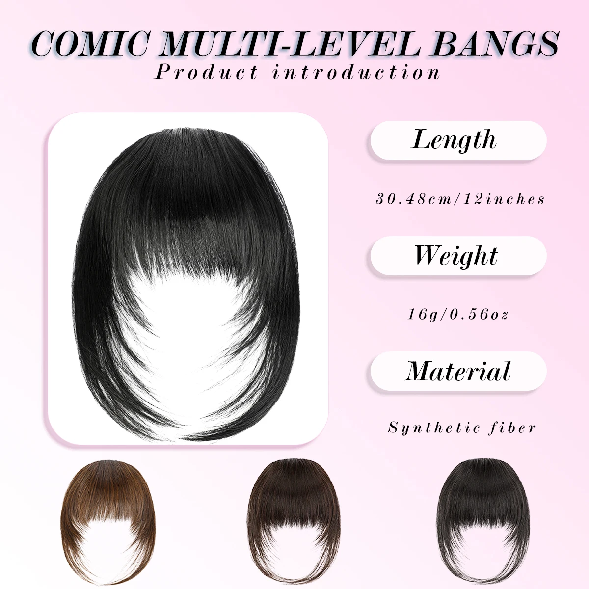 Synthetic high-level comic bangs wig women's forehead clip bangs heat-resistant natural black for daily use