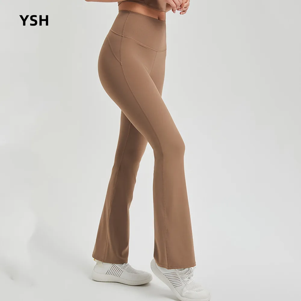 

YUSHUHUA Antibacterial Inner Lining Yoga Pants High Waist Fitness Dance Sports Micro Flared Pants Soft Outdoor Running Trousers