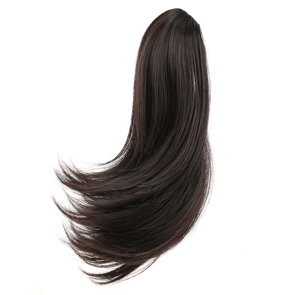 Extension Cheveux Synthétique Queue De Cheval Lisse Brun Foncé - Avec Pinces, Neuve