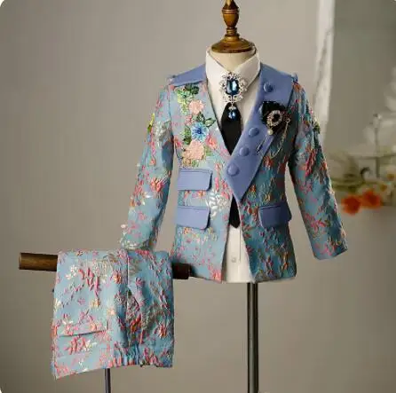 Latest Design Boys Suits Jacquard Children's Dress Handsome Walking Boy Suit Fashion Britain Hosting Piano Performance Suit