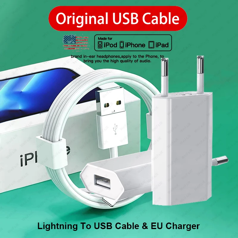 Apple Оригинальный USB-кабель с разъемом Lightning для iPhone 7 8 6 6s Plus 11 12 13 Pro XS Max X XR iPad Air Mini