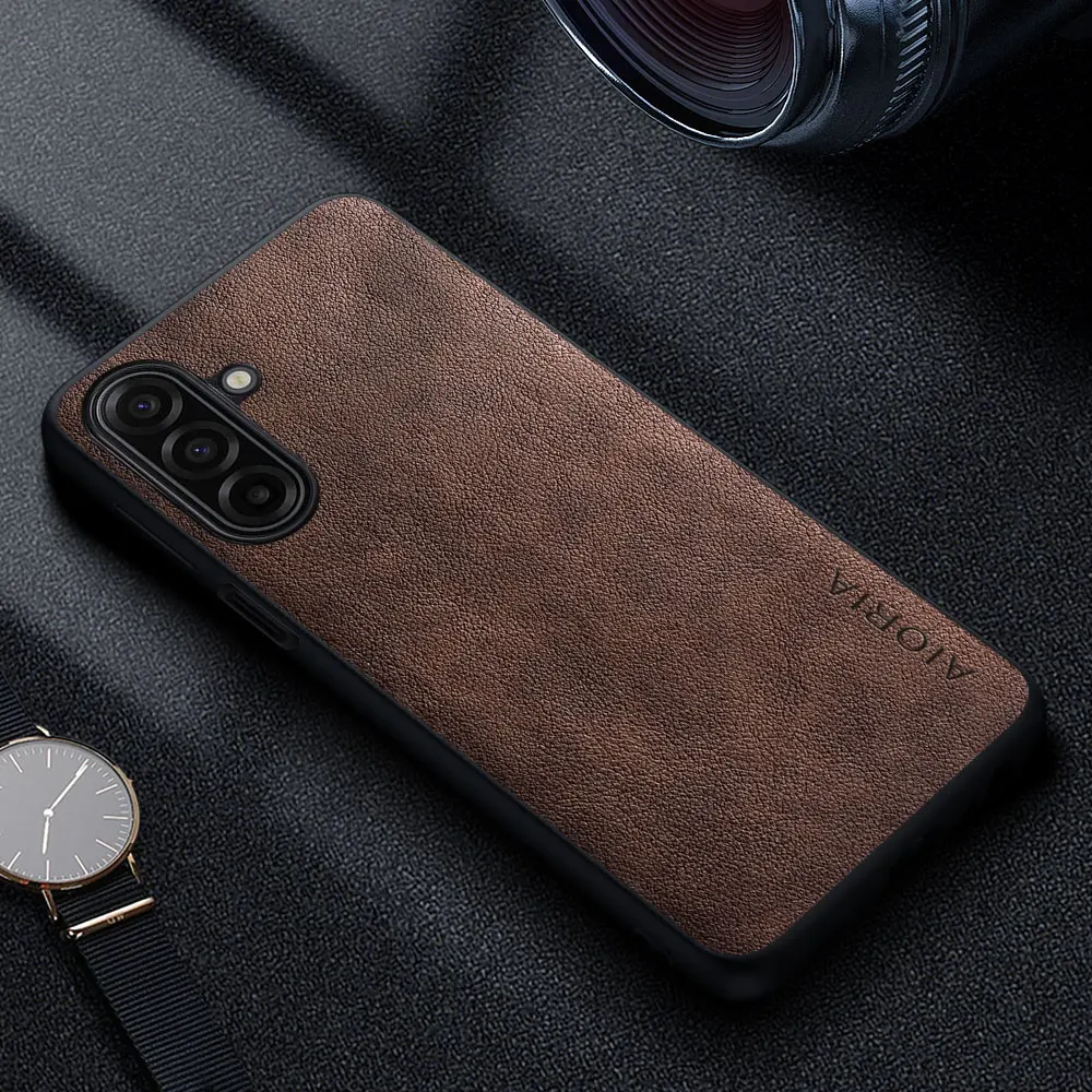 Premium Luxury Leather Retro Business Style Solid Color Phone Case