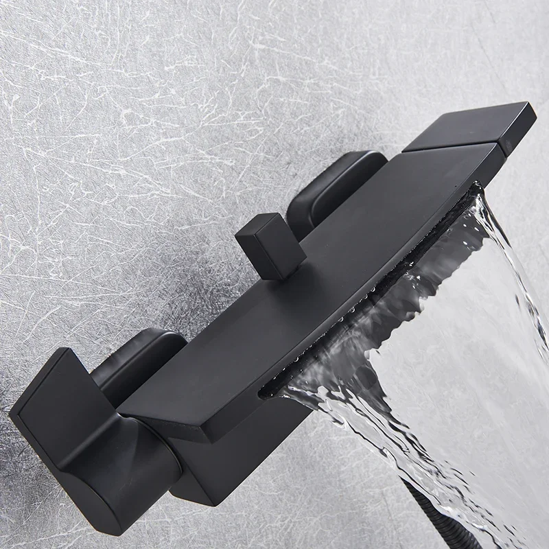 Matte Black Bathroom Shower Bathtub Faucet Wall Mounted Mixer Tap