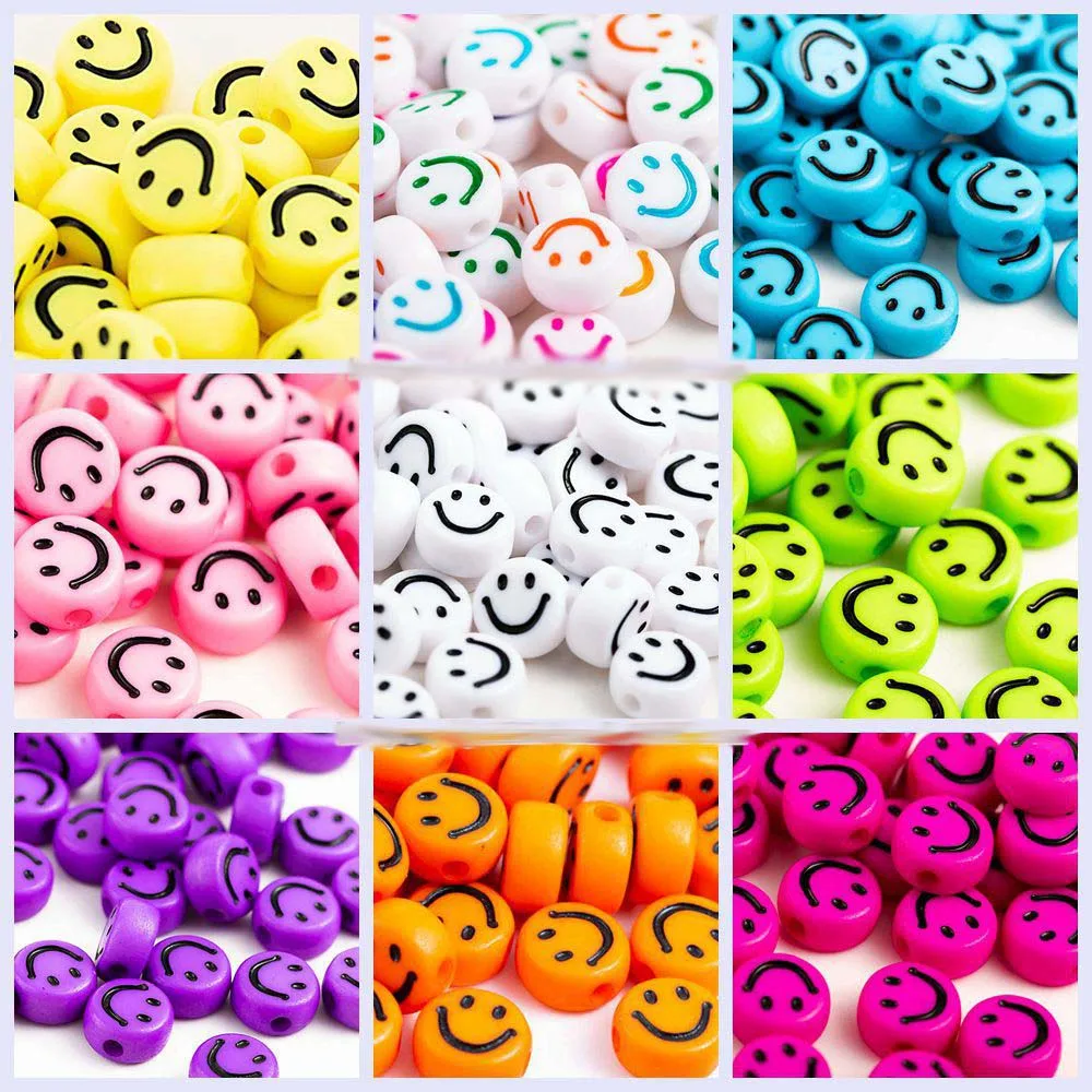 VERTICAL HOLE Yellow Flat Round Smiley Face Beads (6mm/8mm/10mm