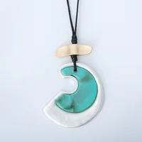 Amorcome Statement Necklace Vintage Resin Moon Shape Pendants Geometric Necklace Black Leather Cord Collar Jewelry for Women