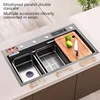 Thickened Stainless Steel Kitchen Sink With Gup washer Embossed Large Single Slot Multifunctional Sinks Left Side Drainage 2