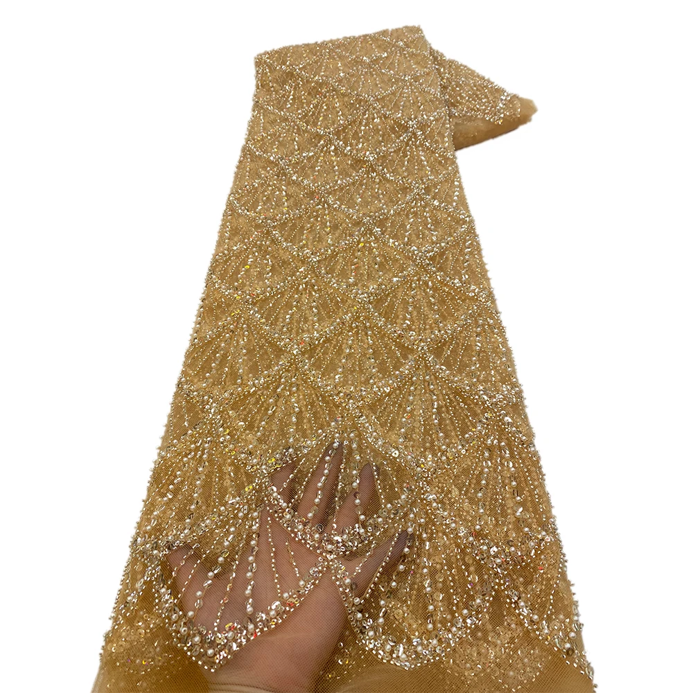 African Beaded Lace Fabric French Bridal Sequins Lace Fabric Luxury Nigerian Tulle Couture Materiel tulle fabric,sequins jacquard lace fabric,lace trim fabric
