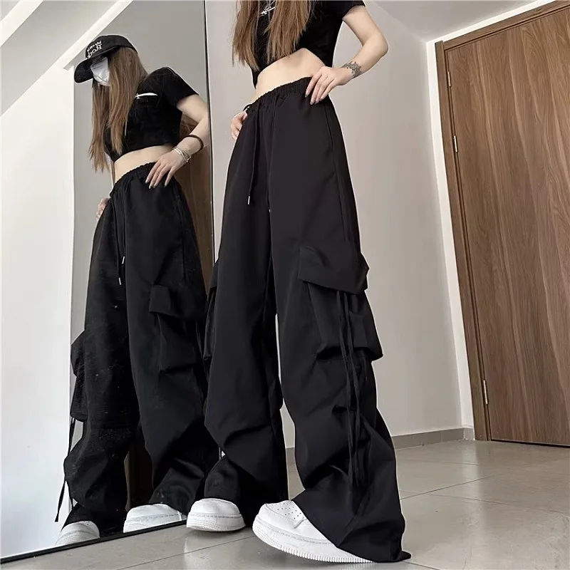 

2023 New American Vintage Quick Drying Workwear Pants Women's Pockets High Waisted Straight Leg Wide Leg Loose Casual Pants