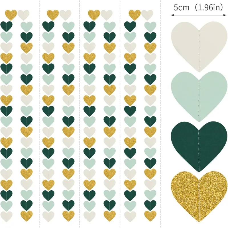 Love Heart Garlands Wedding Party Decorations Paper Streamer String for Rustic Wedding Neutral Baby Shower