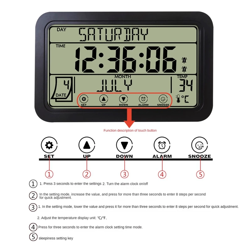 Relógio atômico sem fio com sensor de alta precisão, bateria, temperatura interior e exterior, 7 Polegada LCD