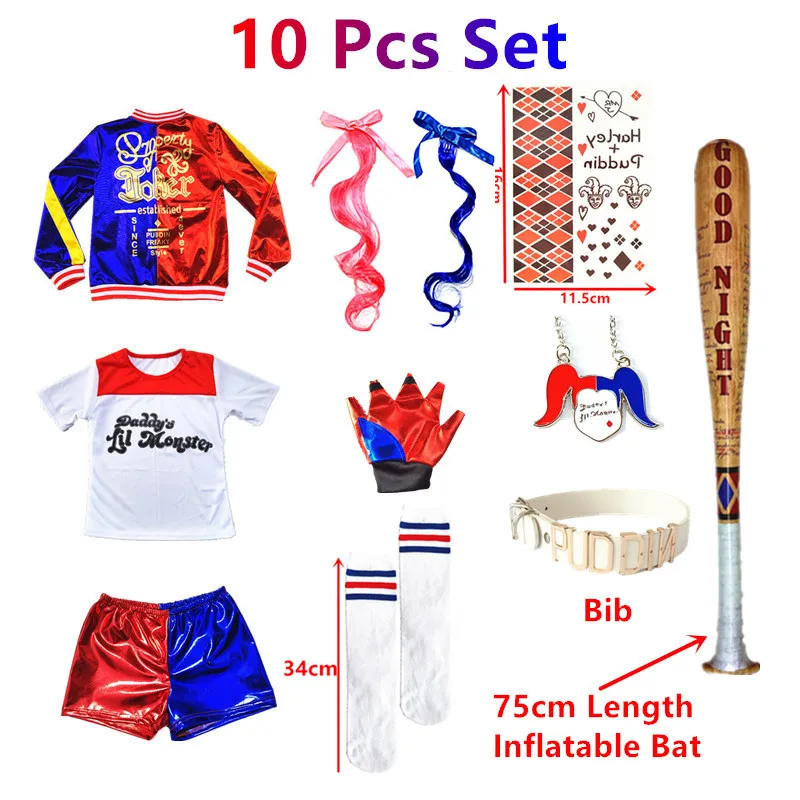 Cosplay Costume Harlee Quinzel Girls Clothing Joker Costume Party Suit Kids Hairband Stockings Sets Jacket T-shirt Fantasia Arlequina Adulta