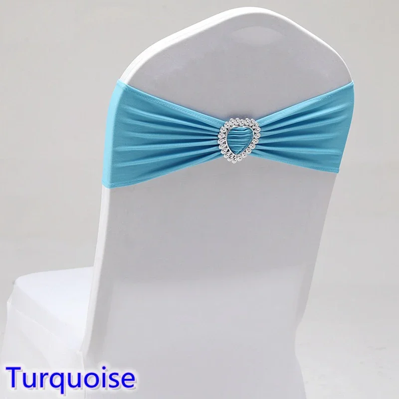 Wedding Decoration Spandex Chair Sash Bow Tie Bands Knot With Love Heart Buckle Stretch For Hotel Birthday Party Banquet Event 5