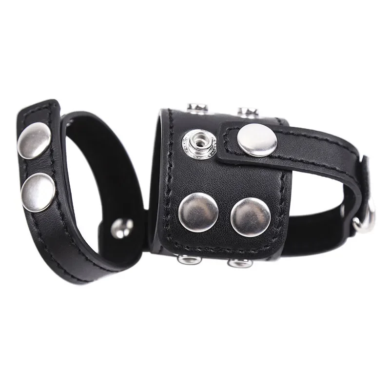 Genuine Leather Scrotum Testicle Weights Ball Puller Penis Ring Cock Chastity Cage Bondage Delay Lasting Training Sex Toys 18