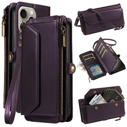 Deluxe Multi - Card Slot Wallet - Style Phone Case with Long and Short Straps, Protective Coin Pocket & Crossbody Strap, Anti - Drop Faux Leather Design - iPhone 12 Mini (Purple)
