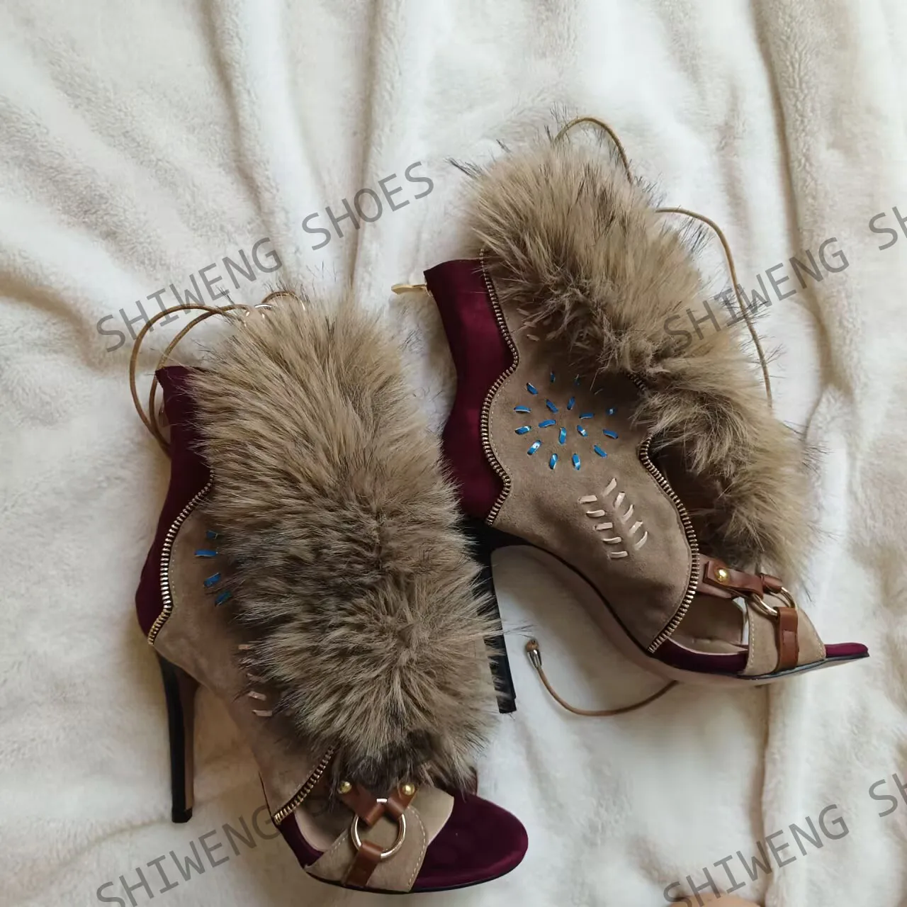 2025 Furry Belt Buckle Ankle Boots Women Sweet Fashion Boots