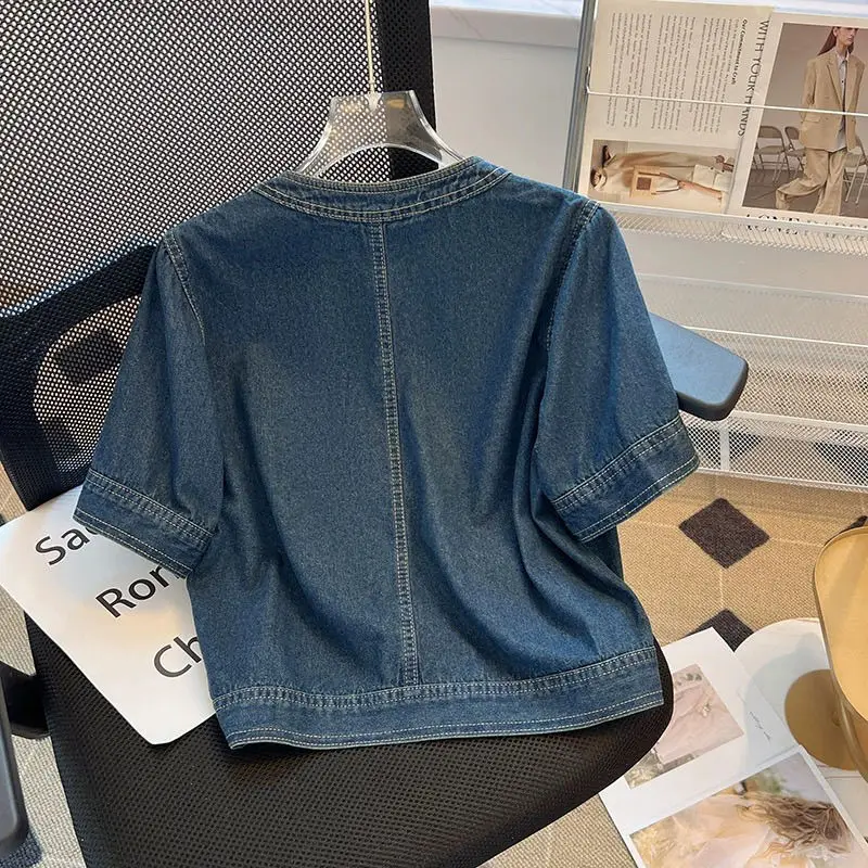 Streetwear Women's Denim Jackets Short Sleeve Summer Jean Jacket Outwear Ropa Mujer Fashion Retro Vintage Coat Cropped Tops - 2