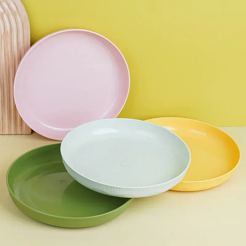 Wheat Straw Plate Soup Bowl 23CM Circular Household Vegetable Dish Microwavable Anti Drop Solid Color Fruit Dishes Dinner Plate