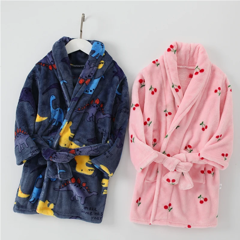 Children Flannel Pajamas Robe Autumn and Winter Kids Sleepwear Children Nightgown Soft Pajamas for Girl Boys Bathrobe 4-16 Years